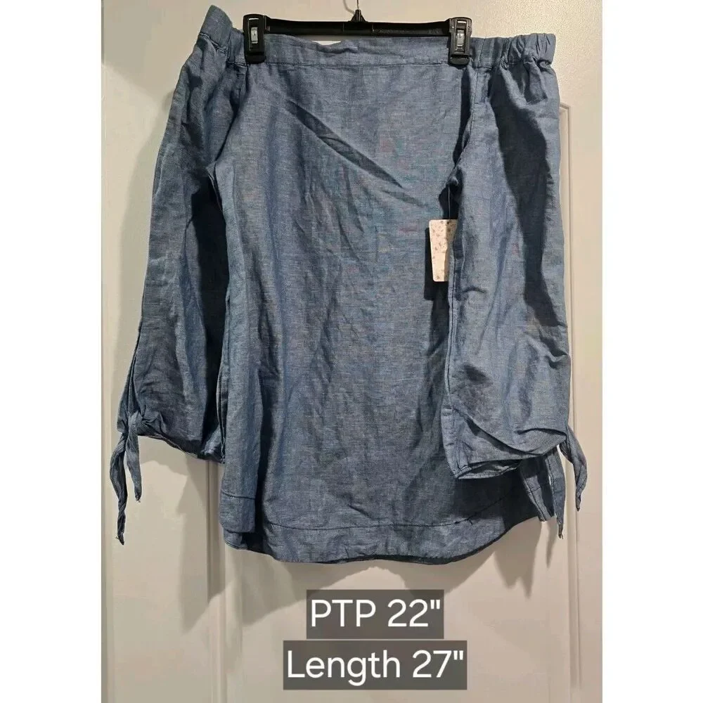 Free People Show Some Shoulder Chambray Top Size Large NWT‎